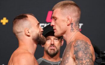 Las Vegas, Nevada - Elokuu 01: (LR) Skotlannin Puolan ja Chris Duncanin Mateusz Rebeckin vastustajat kilpailevat UFC -taisteluyöllä UFC -kärjessä 1. elokuuta 2025 Las Vegasissa, Nevadassa. (Kuva Chris Unger / Zuffa LLC: stä)