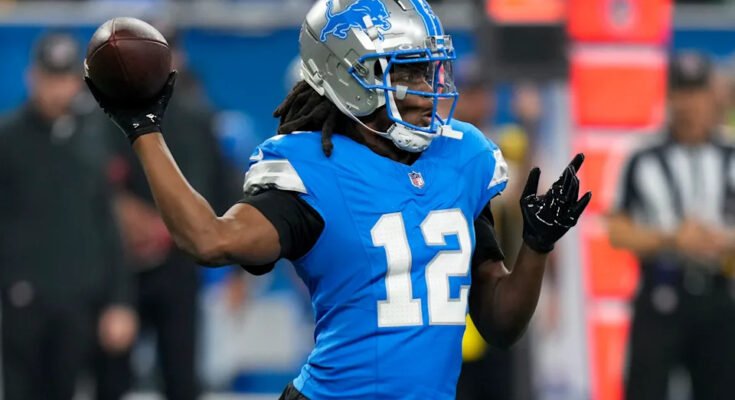 Tiedosto - Detroit Lions Quarterrier, Teddy Bridgewater (12), heittää Washingtonin komentajia vastaan NFL -jalkapallo -karsinnat ottelun ensimmäisellä puoliskolla lauantaina 18. tammikuuta 2025 Detroitissa. (AP Photo / Seth Wenig, tiedosto)