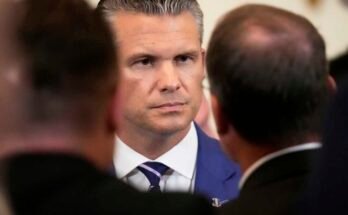 Puolustusministeri Pete Hegseth osallistuu tapahtumaan, jolla merkitään Valkoisen talon itähuonetta 7. elokuuta 2025 Washingtonissa.