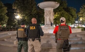 Huumehakemusviraston edustajat (DEA) käynnistävät huoltajuuden DuPont Circlessä osana lakien liittovaltion käyttöönottoa kansallisessa pääkaupungissa 10. elokuuta Washington DC: ssä,