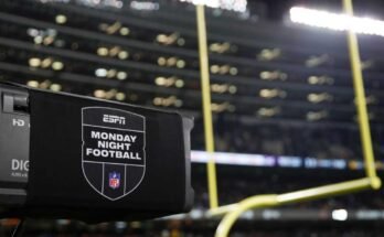 ESPN: n maanantai -illan jalkapallo -TV -kamera nähdään Chicagon karhujen ja Minnesotan Vikingsin välillä 20. joulukuuta 2021 Chicagossa sijaitsevan NFL -jalkapallo -ottelun toisella puoliskolla Chicagossa.