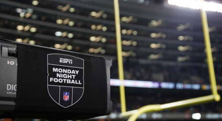 ESPN: n maanantai -illan jalkapallo -TV -kamera nähdään Chicagon karhujen ja Minnesotan Vikingsin välillä 20. joulukuuta 2021 Chicagossa sijaitsevan NFL -jalkapallo -ottelun toisella puoliskolla Chicagossa.
